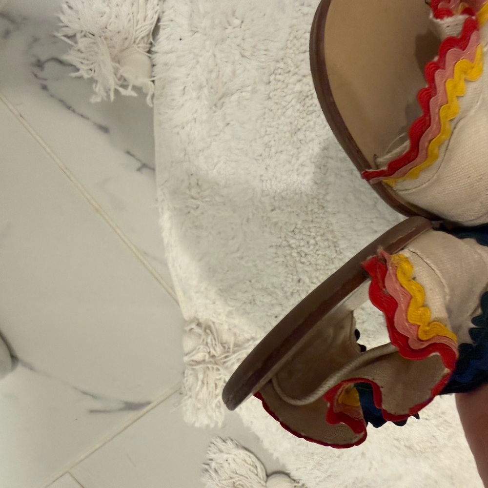 Loeffler Randall Cream Sandals with Multicolor Trim - Picture 5 of 5